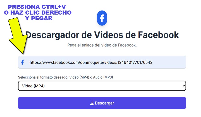 Pega el enlace en el descargador de facebook